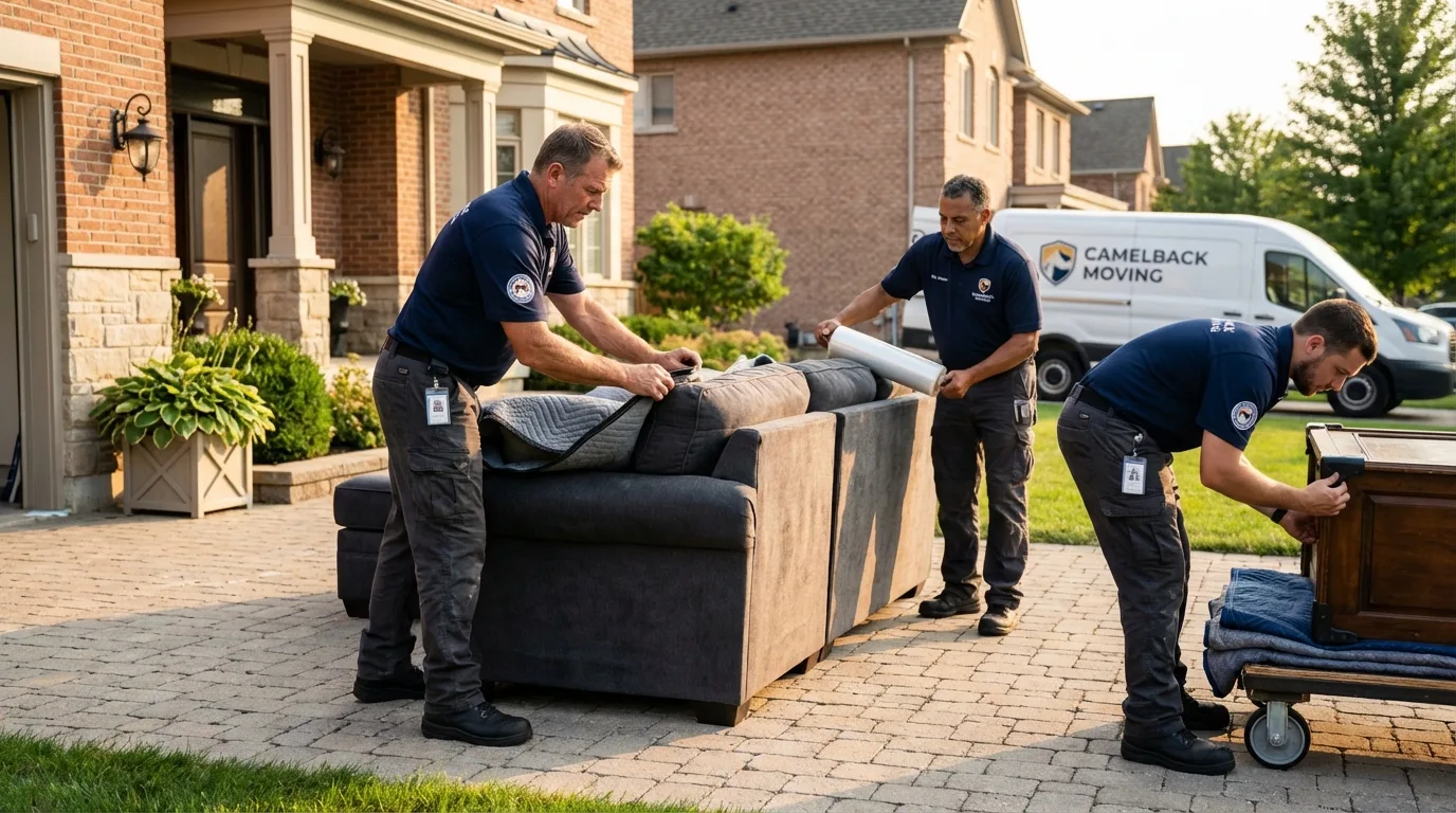 Large estate moving crew wrapping furniture in Westfield, NJ